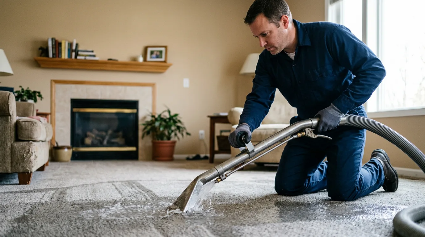 Water damage restoration technician working near Dexter, MI